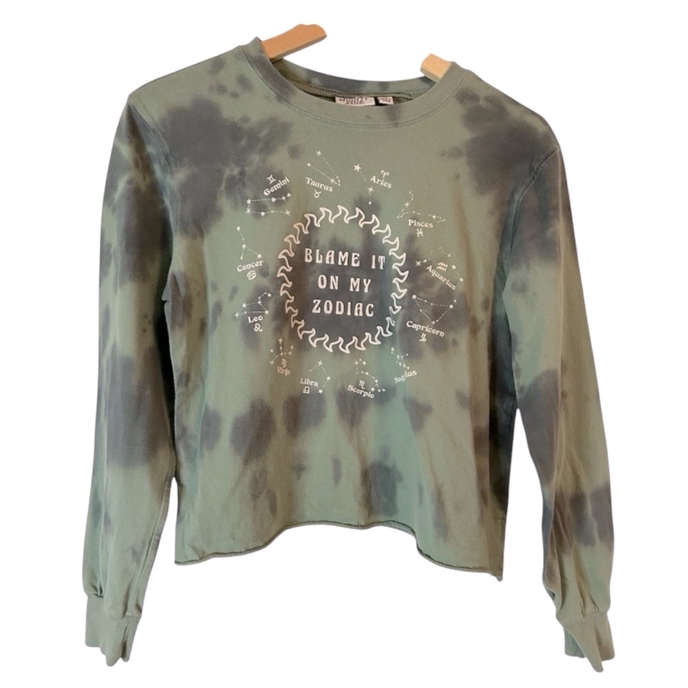 Mighty Fine Tie Dye “Blame It On My Zodiac” Long Sleeve Crop‎ Top Women’s XS